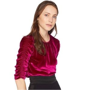Rebecca Taylor Ruched Sleeves Velvet Top
